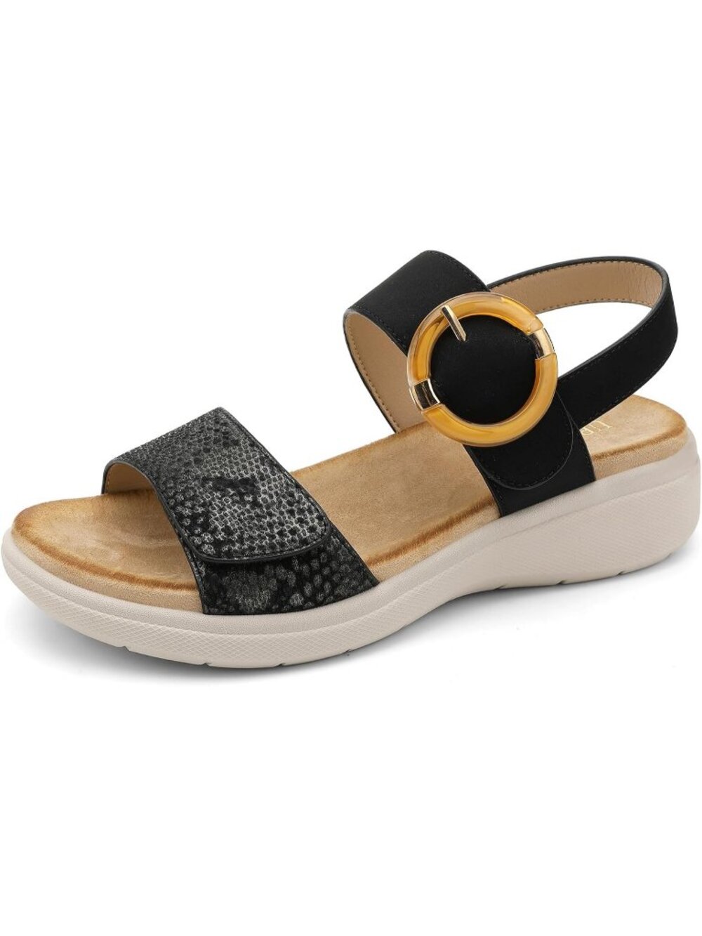 Women's Black Summer Comfortable Open Toe Comfy Casual Wedge Walking Sandals